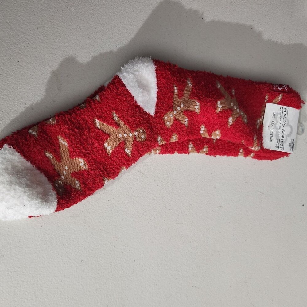 Worlds Softest Cozy Collection Socks Gingerbread Man Design Red White One Size 6